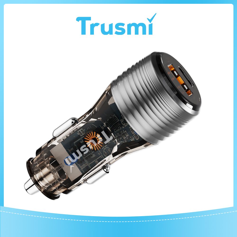 TRUSMI 48W Dual USB & Type-C Fast Car Charger (Translucent)