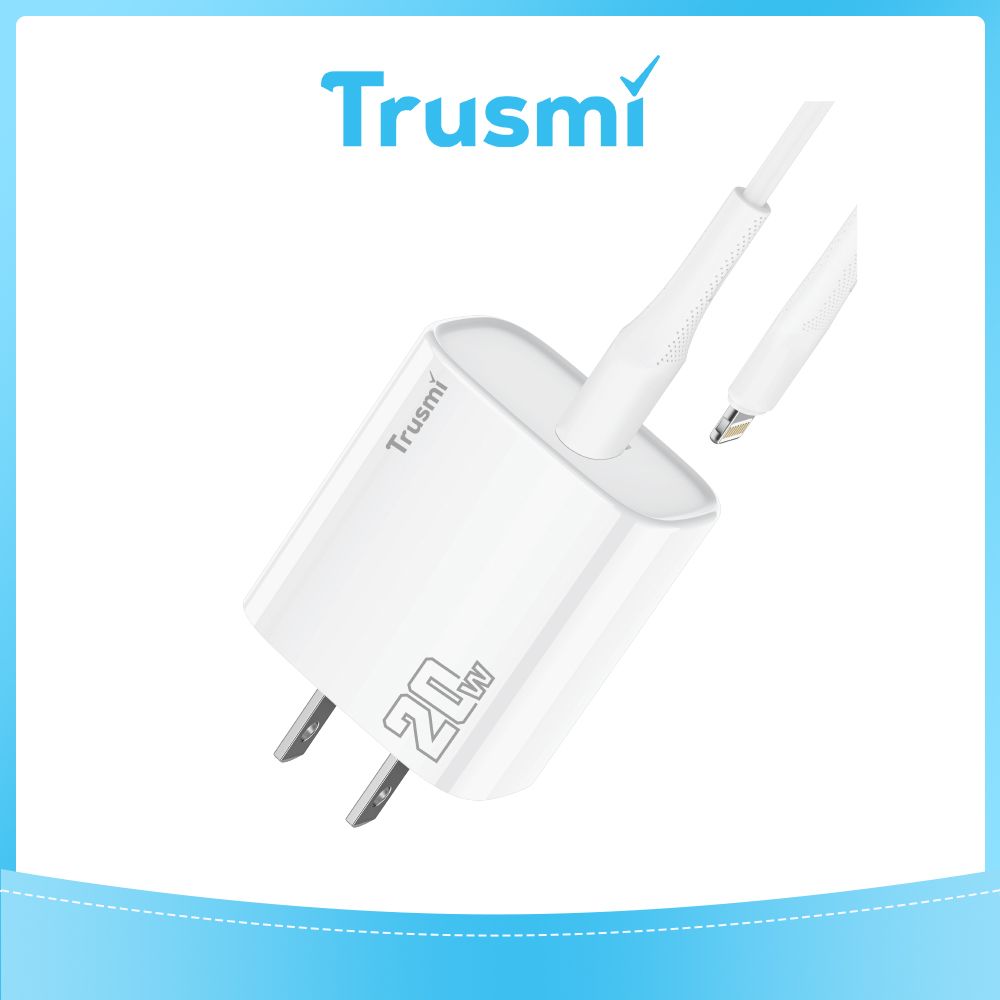 TRUSMI 20W White Type C Power Adapter w/ Type C to iPhone Cable