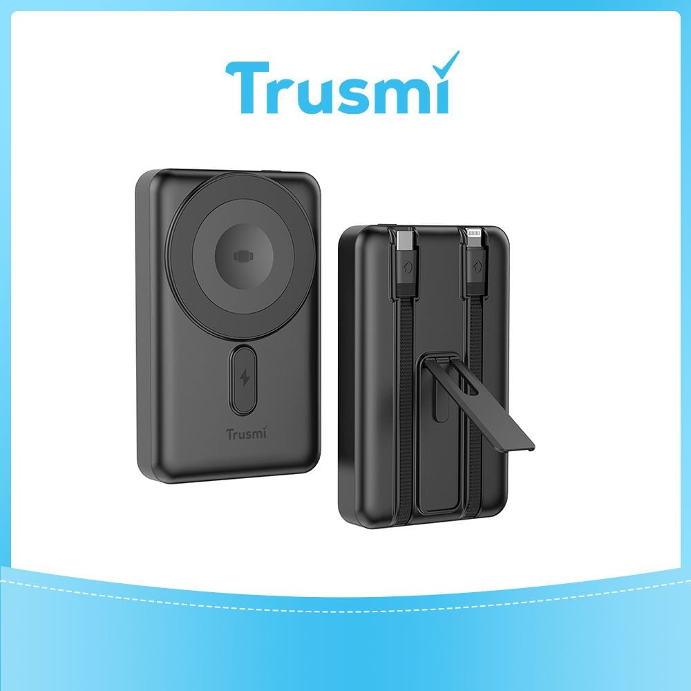TRUSMI 15W Magnetic Wireless Power Bank Black with C+L Cable & Kickstand PB12-01 (10000mAh)