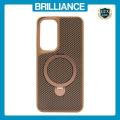 Brilliance LUX iPhone S25 Plus 360Â° Rotating Magnetic Metal Bracket Carbon Fiber Pattern Matte PC+TPU Phone case Gold