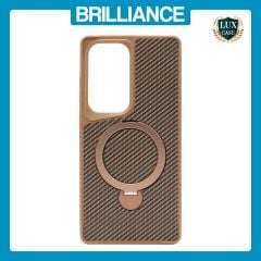 Brilliance LUX iPhone S25 Ultra 360Â° Rotating Magnetic Metal Bracket Carbon Fiber Pattern Matte PC+TPU Phone case Gold