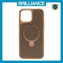 Brilliance LUX iPhone 13 Pro Max 360° Rotating Magnetic Metal Bracket Carbon Fiber Pattern Matte PC+TPU Phone case Gold