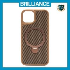 Brilliance LUX iPhone 13 360° Rotating Magnetic Metal Bracket Carbon Fiber Pattern Matte PC+TPU Phone case Gold