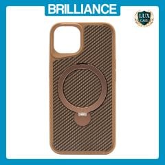Brilliance LUX iPhone 14 360° Rotating Magnetic Metal Bracket Carbon Fiber Pattern Matte PC+TPU Phone case Gold