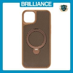Brilliance LUX iPhone 15 Plus 360° Rotating Magnetic Metal Bracket Carbon Fiber Pattern Matte PC+TPU Phone case Gold