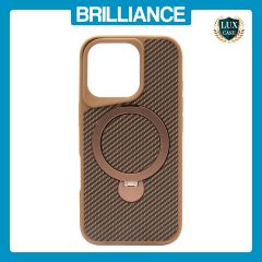 Brilliance LUX iPhone 16 Pro 360° Rotating Magnetic Metal Bracket Carbon Fiber Pattern Matte PC+TPU Phone case Gold
