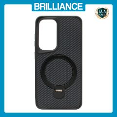 Brilliance LUX iPhone S25 360Â° Rotating Magnetic Metal Bracket Carbon Fiber Pattern Matte PC+TPU Phone case Black