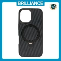 Brilliance LUX iPhone 16 360° Rotating Magnetic Metal Bracket Carbon Fiber Pattern Matte PC+TPU Phone case Black