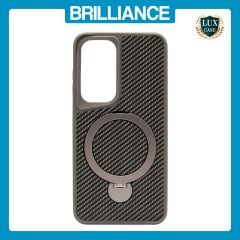 Brilliance LUX iPhone S25 360Â° Rotating Magnetic Metal Bracket Carbon Fiber Pattern Matte PC+TPU Phone case Grey