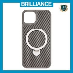 Brilliance LUX iPhone 14 360° Rotating Magnetic Metal Bracket Carbon Fiber Pattern Matte PC+TPU Phone case Grey