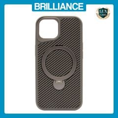 Brilliance LUX iPhone 15 360° Rotating Magnetic Metal Bracket Carbon Fiber Pattern Matte PC+TPU Phone case Grey