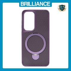 Brilliance LUX iPhone S25 360Â° Rotating Magnetic Metal Bracket Carbon Fiber Pattern Matte PC+TPU Phone case Purple