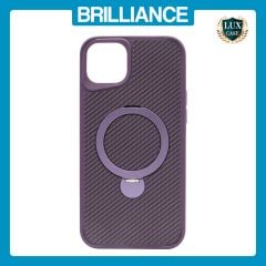 Brilliance LUX iPhone 14 Plus 360° Rotating Magnetic Metal Bracket Carbon Fiber Pattern Matte PC+TPU Phone case Purple