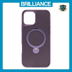 Brilliance LUX iPhone 16 Plus 360° Rotating Magnetic Metal Bracket Carbon Fiber Pattern Matte PC+TPU Phone case Purple