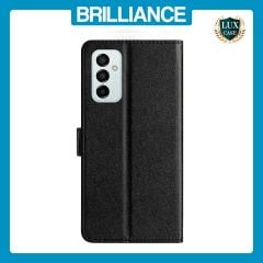 Brilliance LUX Samsung A14 5G Flip PU Leather Wallet Silk Print Card Pockets with Wrist Strap Case Black