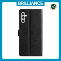 Brilliance LUX Samsung A54 5G Flip PU Leather Wallet Silk Print Card Pockets with Wrist Strap Case Black
