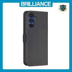 Brilliance LUX Samsung A15 Flip Book PU Leather Wallet  Holder & Stand with Card Pockets Case Black