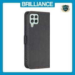 Brilliance LUX Samsung A12 Flip Book PU Leather Wallet  Holder & Stand with Card Pockets Case Black