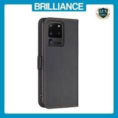 Brilliance LUX Samsung S20 Ultra Flip Book PU Leather Wallet  Holder & Stand with Card Pockets Case Black