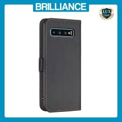 Brilliance LUX Samsung S10 Flip Book PU Leather Wallet  Holder & Stand with Card Pockets Case Black