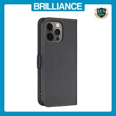 Brilliance LUX iPhone 12 / 12 Pro Flip Book PU Leather Wallet  Holder & Stand with Card Pockets Case Black