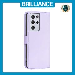 Brilliance LUX Samsung S21 Ultra Flip Book PU Leather Wallet  Holder & Stand with Card Pockets Case Light Purple