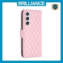 Brilliance LUX Samsung S24 Flip Book PU real Leather Wallet Holder & Kickstand with Card Pockets Case Pink