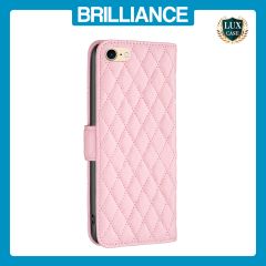 Brilliance LUX iPhone 6/7/8 Flip Book PU real Leather Wallet Holder & Kickstand with Card Pockets Case Pink