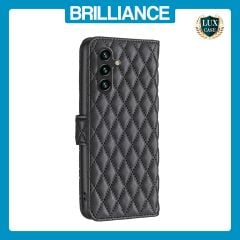 Brilliance LUX Samsung A15 Flip Book PU real Leather Wallet Holder & Kickstand with Card Pockets Case Black
