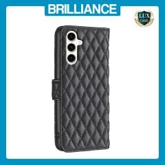 Brilliance LUX Samsung S23 FE Flip Book PU real Leather Wallet Holder & Kickstand with Card Pockets Case Black