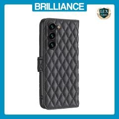 Brilliance LUX Samsung S23 Plus Flip Book PU real Leather Wallet Holder & Kickstand with Card Pockets Case Black