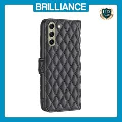 Brilliance LUX Samsung S21 FE/S21 LITE Flip Book PU real Leather Wallet Holder & Kickstand with Card Pockets Case Black