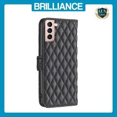 Brilliance LUX Samsung S21 Flip Book PU real Leather Wallet Holder & Kickstand with Card Pockets Case Black