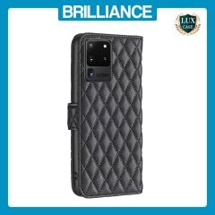 Brilliance LUX Samsung S20 Ultra Flip Book PU real Leather Wallet Holder & Kickstand with Card Pockets Case Black