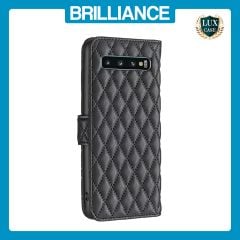 Brilliance LUX Samsung S10 Flip Book PU real Leather Wallet Holder & Kickstand with Card Pockets Case Black