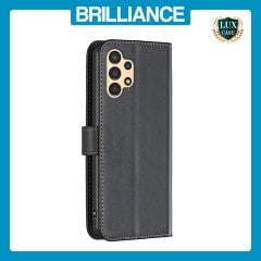 Brilliance LUX Samsung A23/M23/M13 4G Flip Book PU Genuine Leather Detachable Strong Magnetic Wallet with Card Pockets Case Black