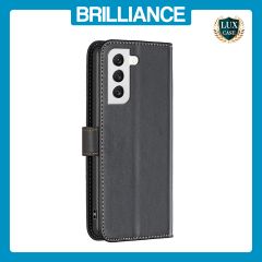 Brilliance LUX Samsung S22 Flip Book PU Genuine Leather Detachable Strong Magnetic Wallet with Card Pockets Case Black