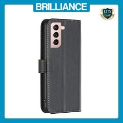 Brilliance LUX Samsung S21 Flip Book PU Genuine Leather Detachable Strong Magnetic Wallet with Card Pockets Case Black