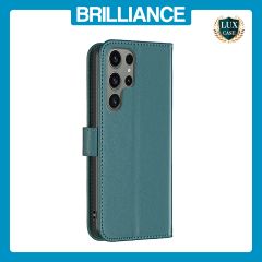 Brilliance LUX Samsung S24 Ultra Flip Book PU Genuine Leather Detachable Strong Magnetic Wallet with Card Pockets Case Green