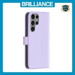 Brilliance LUX Samsung S24 Ultra Flip Book PU Genuine Leather Detachable Strong Magnetic Wallet with Card Pockets Case lavender