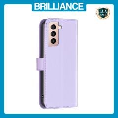 Brilliance LUX Samsung S21 Flip Book PU Genuine Leather Detachable Strong Magnetic Wallet with Card Pockets Case lavender