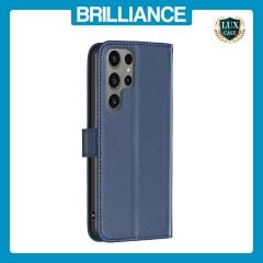 Brilliance LUX Samsung S24 Ultra Flip Book PU Genuine Leather Detachable Strong Magnetic Wallet with Card Pockets Case Blue