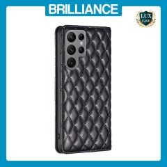 Brilliance LUX Samsung S24 Ultra Flip PU Leather Holder Slots Magnetic Wallet with Card Pockets Case Black