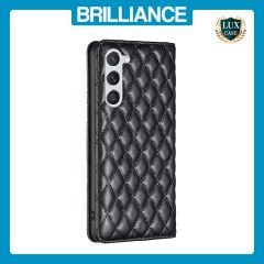Brilliance LUX Samsung S24 Flip PU Leather Holder Slots Magnetic Wallet with Card Pockets Case Black