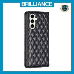 Brilliance LUX Samsung S23 FE Flip PU Leather Holder Slots Magnetic Wallet with Card Pockets Case Black