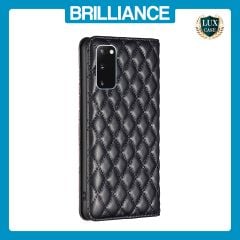 Brilliance LUX Samsung S20 Flip PU Leather Holder Slots Magnetic Wallet with Card Pockets Case Black