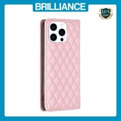 Brilliance LUX iPhone 16 Pro Flip PU Leather Holder Slots Magnetic Wallet with Card Pockets Case Pink