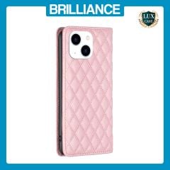Brilliance LUX iPhone 14 Flip PU Leather Holder Slots Magnetic Wallet with Card Pockets Case Pink