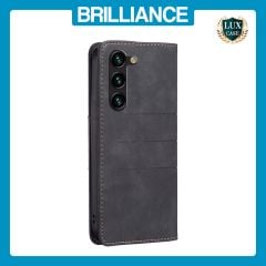 Brilliance LUX Samsung S23 Plus Flip PU Leather Stitching Colors Dark Magnetic Wallet with Card Pockets Case Black