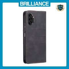 Brilliance LUX Samsung A13 4G Flip PU Leather Stitching Colors Dark Magnetic Wallet with Card Pockets Case Black